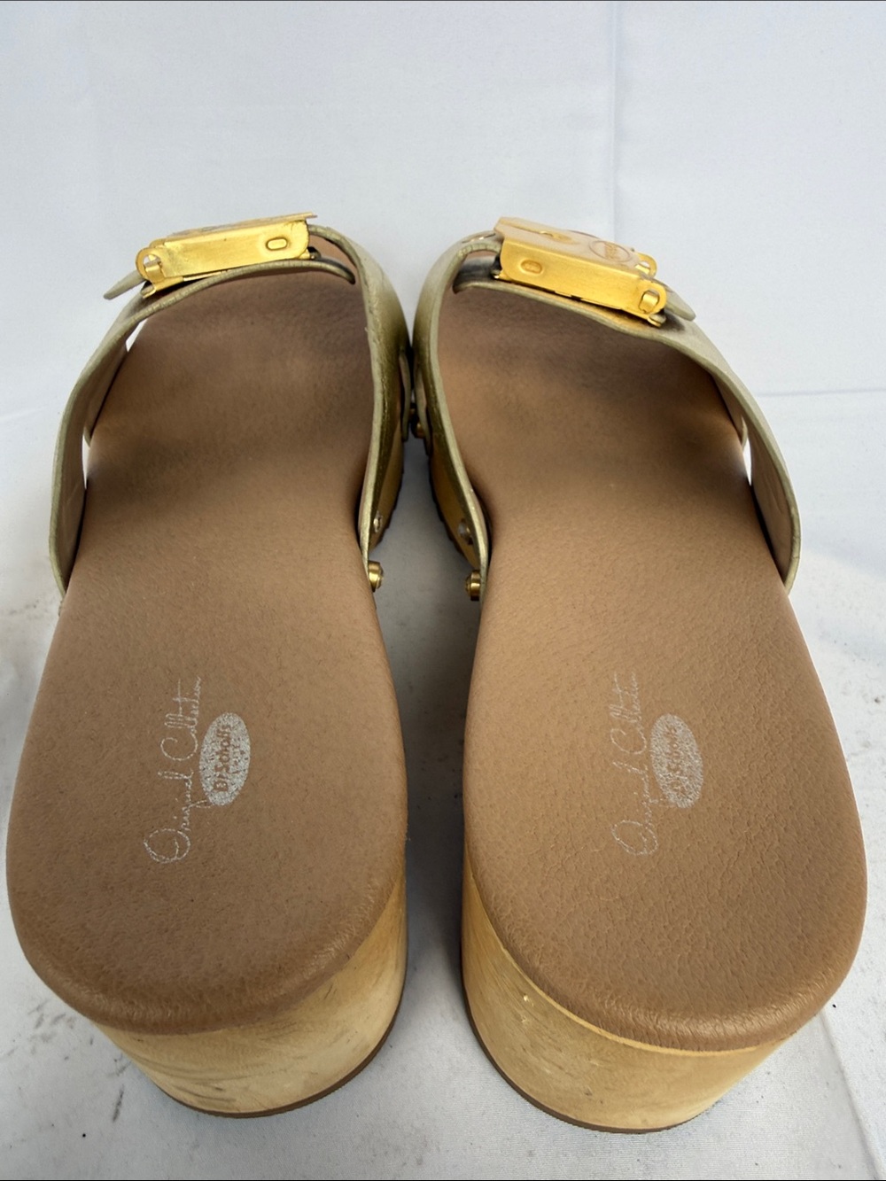 Dr. Scholl's Metallic Gold Leather Clogs with Buckle - Picture 5 of 7